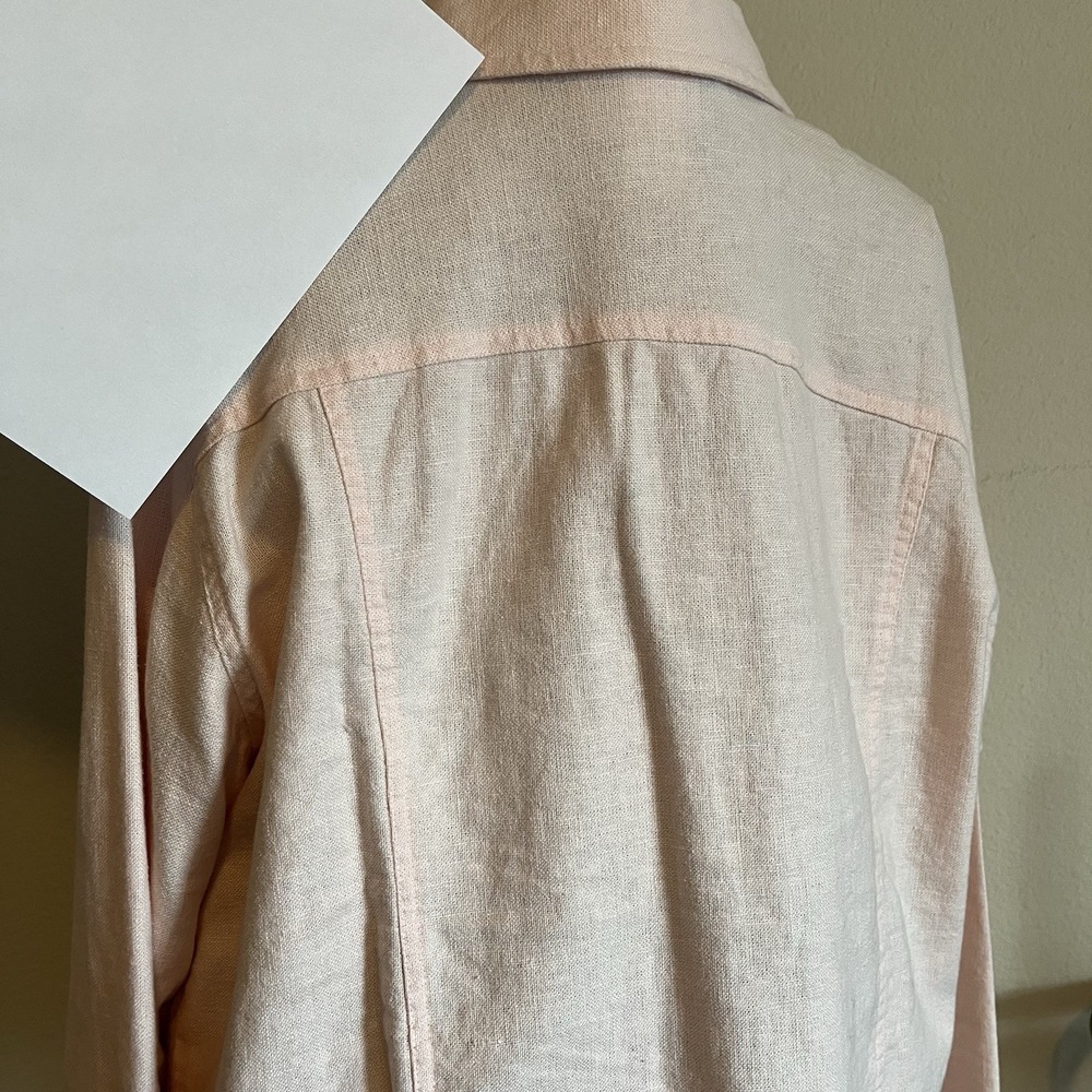 Linen Blend Button Up Shirt Sz L Pleated‎ Petal Pink Soft Girl Elevated Basic - Picture 5 of 13